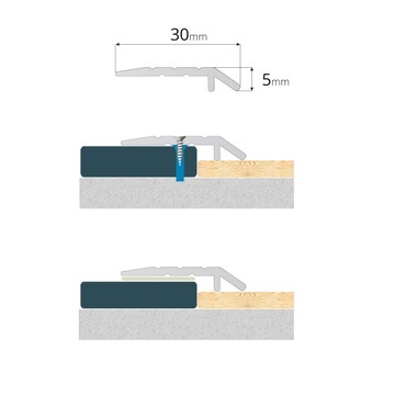 LISTWA OCHRONNA SKOŚNA 30mm SREBRNA Próg 5mm Klej!