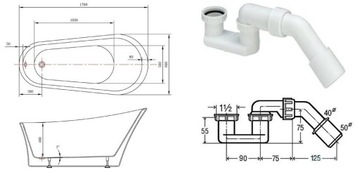 СВОБОДНОСТОЯЩАЯ ванна CIRI 170x80 + СИФОН CLICK-CLACK