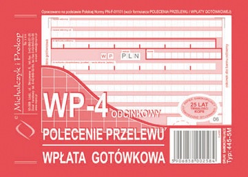 Polecenie przelewu wpłata gotówkowa 4-odcinkowe O+3K bloczek 80k. A6 445-5M