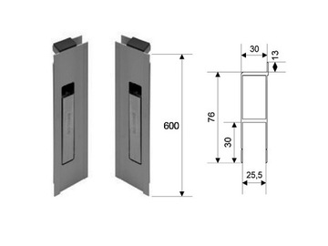 Zamek pionowy burty aluminiowej H600 z zaslepką