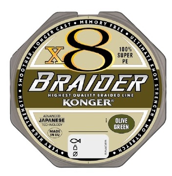 KONGER Braider X8 Оливково-зеленый плетеный поводок 0,06 мм/10 м