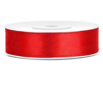 TASIEMKA WSTĄŻKA SATYNOWA czerwona 12 mm x 25 m na kokardy do prezentów