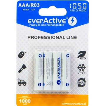 4x akumulatorki everActive R03 AAA Ni-MH 1050 mAh