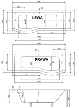 BESCO PMD WANNA 150x70 INSPIRO kabina PARAWAN/EM