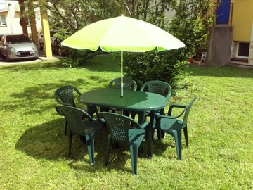 САДОВАЯ ПЛАСТИКОВАЯ ЗЕЛЕНАЯ МЕБЕЛЬ ДЛЯ САДА 6+1 СТУЛЬЯ СТОЛ ЗОНТИК