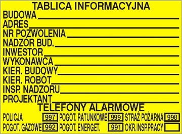 TABLICA INFORMACYJNA,BUDOWLANA,NA BUDOWĘ, 50X70CM