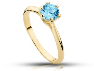 Złoty pierścionek zaręczynowy z TOPAZEM blue 1.0ct
