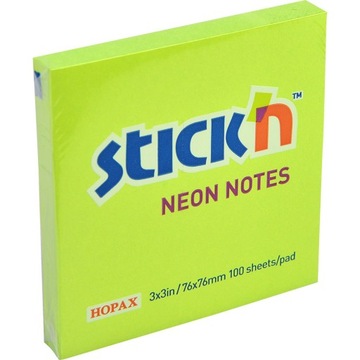 Notes samoprzylepny 76x76 mm Neon Stickin zielony neonowy