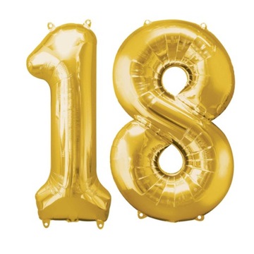 BALONY FOLIOWE CYFRY 18 OSIEMNASTKA 100CM ZŁOTE