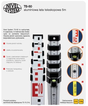 NIVEL SYSTEM ŁATA NIWELACYJNA GEODEZYJNA TS-50 5M