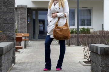 TOREBKA SKÓRZANA zamsz worek suwaki V318 c.zielona