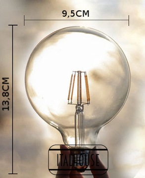 МОЩНАЯ БОЛЬШАЯ СВЕТОДИОДНАЯ ЛАМПОЧКА НА НИТИ 6ВТ G95 ЯНТАРНАЯ