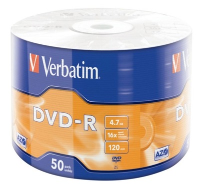 Płyty VERBATIM DVD-R 4,7GB 16x 100szt srebrne AZO