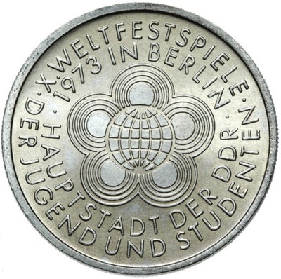 Niemcy DDR - moneta - 10 Marek 1973 A ZJAZD MŁODZIEŻY STUDENTÓW BERLIN UNC