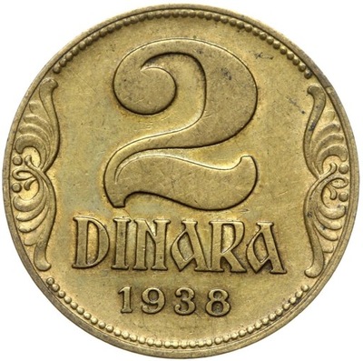 Jugosławia - moneta - 2 Dinary 1938 - DUŻA KORONA