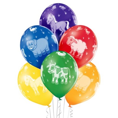 Balony zwierzątka farma krowa koń owca 6szt duże