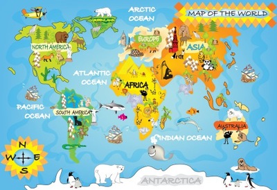 PLAKAT mapa świata na globusie kontynenty PLAKATY