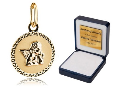 Medalik Złoty diamentowany Złoto Aniołek +GRAWER