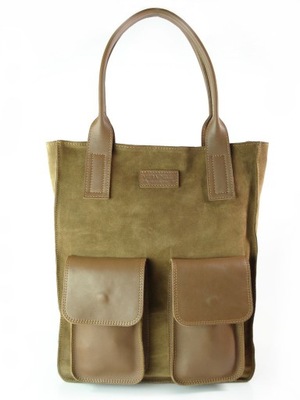 Piękna zamszowa torba Vera Pelle Shopper Bag Camel