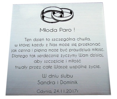 Tabliczka 12x12 życzenia dedykacja ślub GRAWER