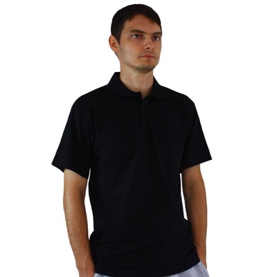 Czarna gładka koszulka polo (single jersey) - XL