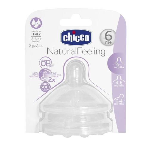 Силиконовая соска для бутылочки Chicco Natural Feeling 6 месяцев+, 2 шт.