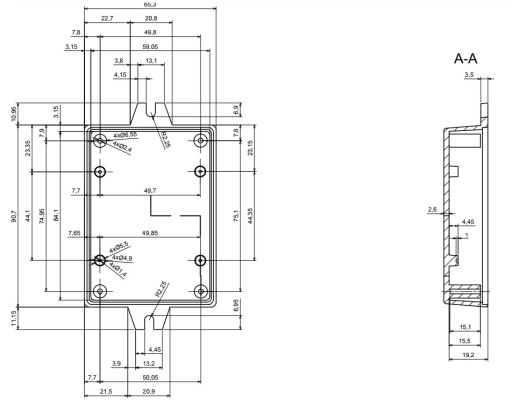 ПЛАСТИКОВЫЙ КОРПУС 90 Х 65 Х 22 Z53U, СВЕТЛЫЙ