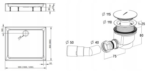 RADAWAY LAROS ДУШЕВОЙ ПОДДОН D 100x80 С КОРПУСОМ + СИФОН