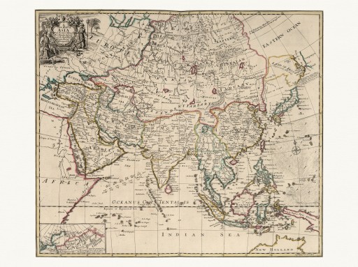 АЗИЯ Китай Япония богато украшенная карта Сенекса 1721 года