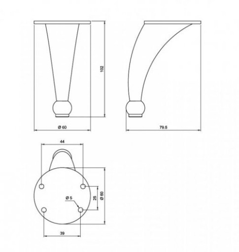 МЕБЕЛЬНАЯ НОЖКА ЗНАЛ ХРОМ H-102 MM NA043 AMIX