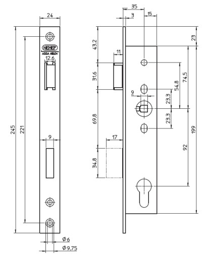 Замок противопожарный 92/35мм ASSA ABLOY 9603
