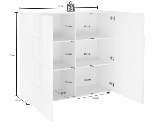 Комод итальянский белый, глянцевый лак, 121x111 см, для гостиной Quatro