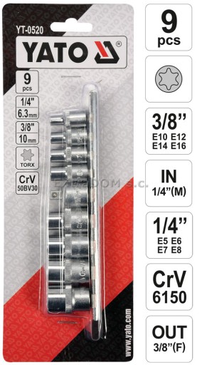 Ключ торцевой YATO TORX 9 деталей TORXY на рейке