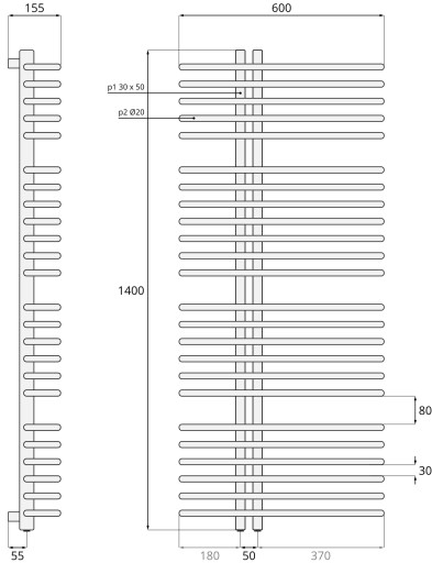 140x60 радиатор Dewon ГРАФИТ / RAL 9005 ЧЕРНЫЙ МАТОВЫЙ