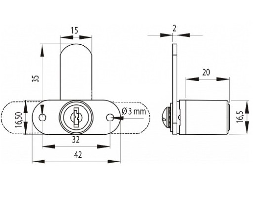 ZAMEK MEBLOWY 16mm z RYGLEM DO MEBLI SZAF SZUFLAD DRZWICZEK SZAFKI SZAFEK