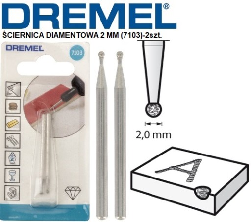 2 шт. АЛМАЗНАЯ ФРЕЗА 2 ММ (7103) DREMEL