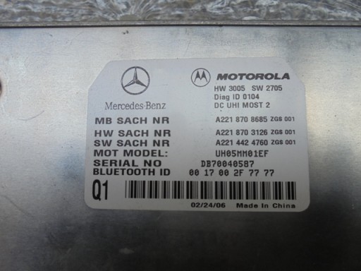 МОДУЛЬ BLUETOOTH MERCEDES S-CLASS W221 A2218708685