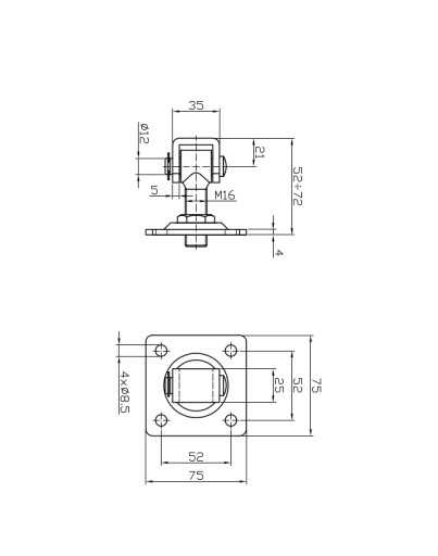 ПЕТЛЯ РЕГУЛИРУЕМАЯ М16 С ОСНОВАНИЕМ 75x75x4 ДЛЯ ВОРОТ