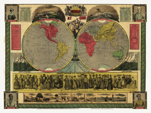 Mapa Świata Bridgman Fanning 1852 r. 80 x 60 cm.