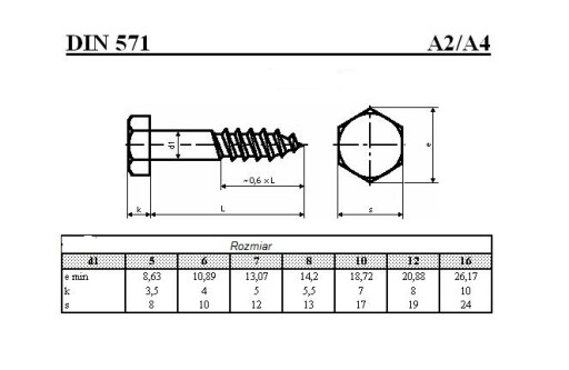 6X80 Шуруп по дереву из нержавеющей стали din 571 A2 (10 шт.)