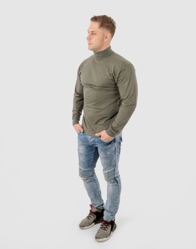 Elegancki Sweter Golf Męski Golfy WXM 4XL oliwkowy