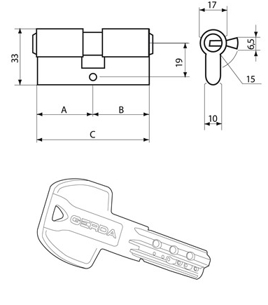 Вставка дверного замка GERDA PRO SYSTEM X 30/45, никель, допуск C