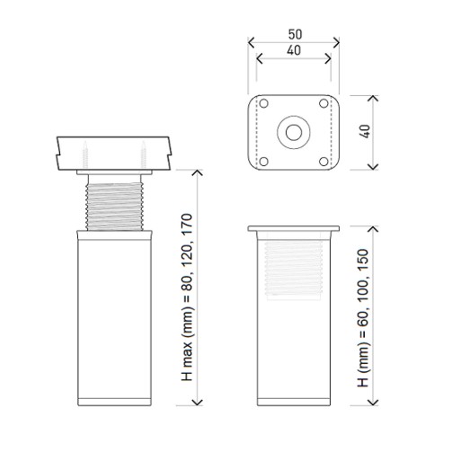 4 X NÓŻKA STOPKA MEBLOWA REGULOWANA H 150 MM INOX