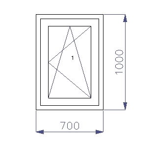 ОКНО ПВХ 700 x 1000 RU 1 x ДУБ ЗОЛОТОЙ