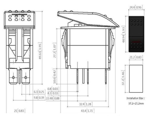 CARLING PRZELACZNIK IP68 WLACZNIK LED 12-24V 20A POMARANCZOWY TOILET