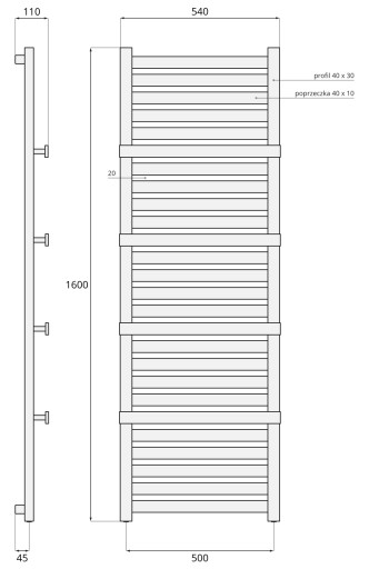 160x54 Цвет радиатора ISKRA: ГРАФИТ / ЧЕРНЫЙ МАТОВЫЙ