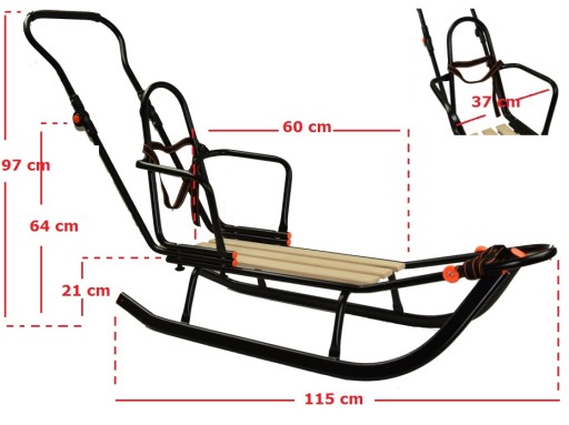 БОЛЬШИЕ ПОЛЬСКИЕ САНКИ С ПУШЕРОМ И СПИНКОЙ, 4 ЦВЕТА