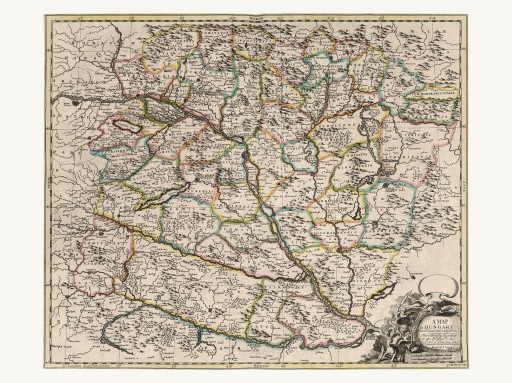 WĘGRY bogato zdobiona mapa Senex 1721 na płótnie