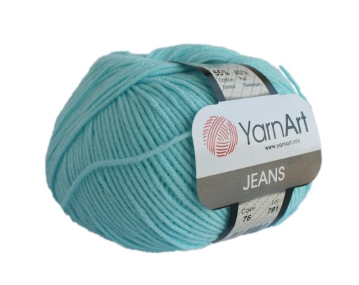 50г пряжи, 55% хлопок 45% акрил, YarnArt Jeans светло-бирюзовый 76