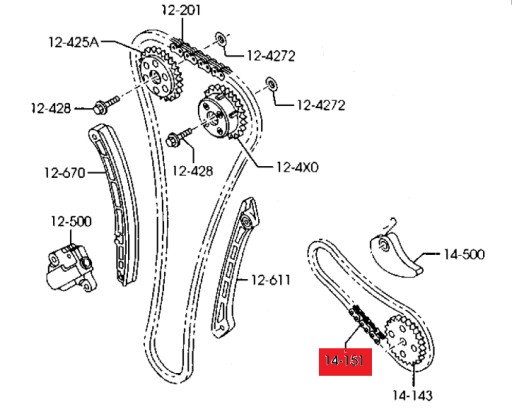 ŁAŃCUCH POMPY OLEJOWEJ ORYGINAŁ MAZDA 3 6 CX7 2.3T